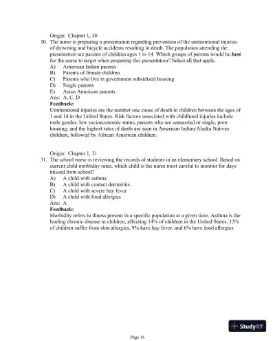 Test Bank For Essentials of Pediatric Nursing, 3th Edition - Page 17 preview image