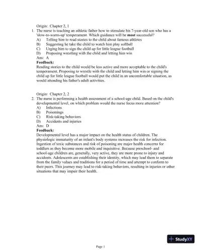 Test Bank For Essentials of Pediatric Nursing, 3th Edition - Page 19 preview image