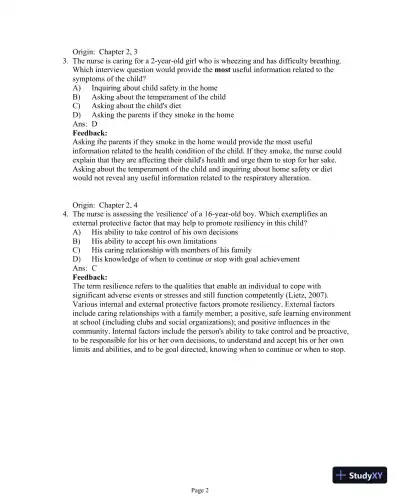 Test Bank For Essentials of Pediatric Nursing, 3th Edition - Page 20 preview image