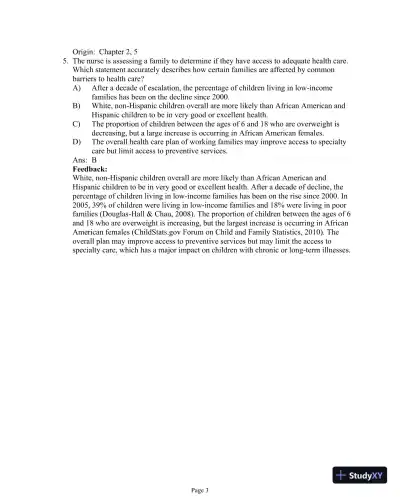 Test Bank For Essentials of Pediatric Nursing, 3th Edition - Page 21 preview image