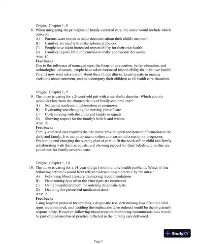 Test Bank For Essentials of Pediatric Nursing, 3th Edition - Page 6 preview image