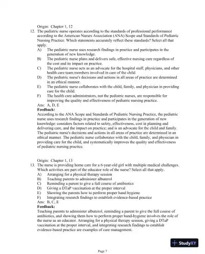 Test Bank For Essentials of Pediatric Nursing, 3th Edition - Page 8 preview image