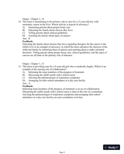 Test Bank For Essentials of Pediatric Nursing, 3th Edition - Page 9 preview image