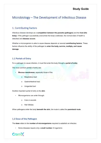 Microbiology - The Development of Infectious Disease - Page 1 preview image