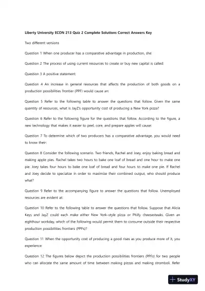 Liberty University ECON 213 Quiz 2 Complete Solutions Correct Answers Key - Page 1 preview image
