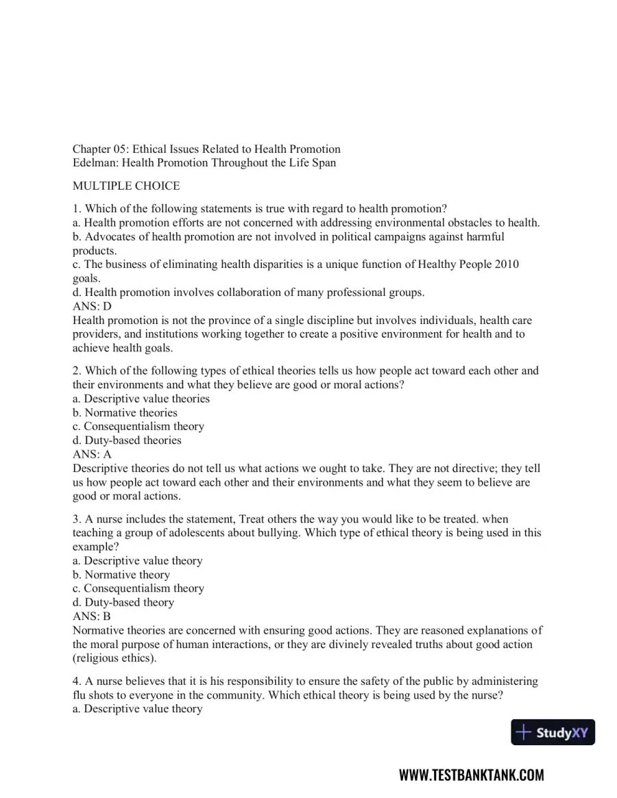 Health Promotion Throughout the Life Span 9th Edition Test Bank, page 26