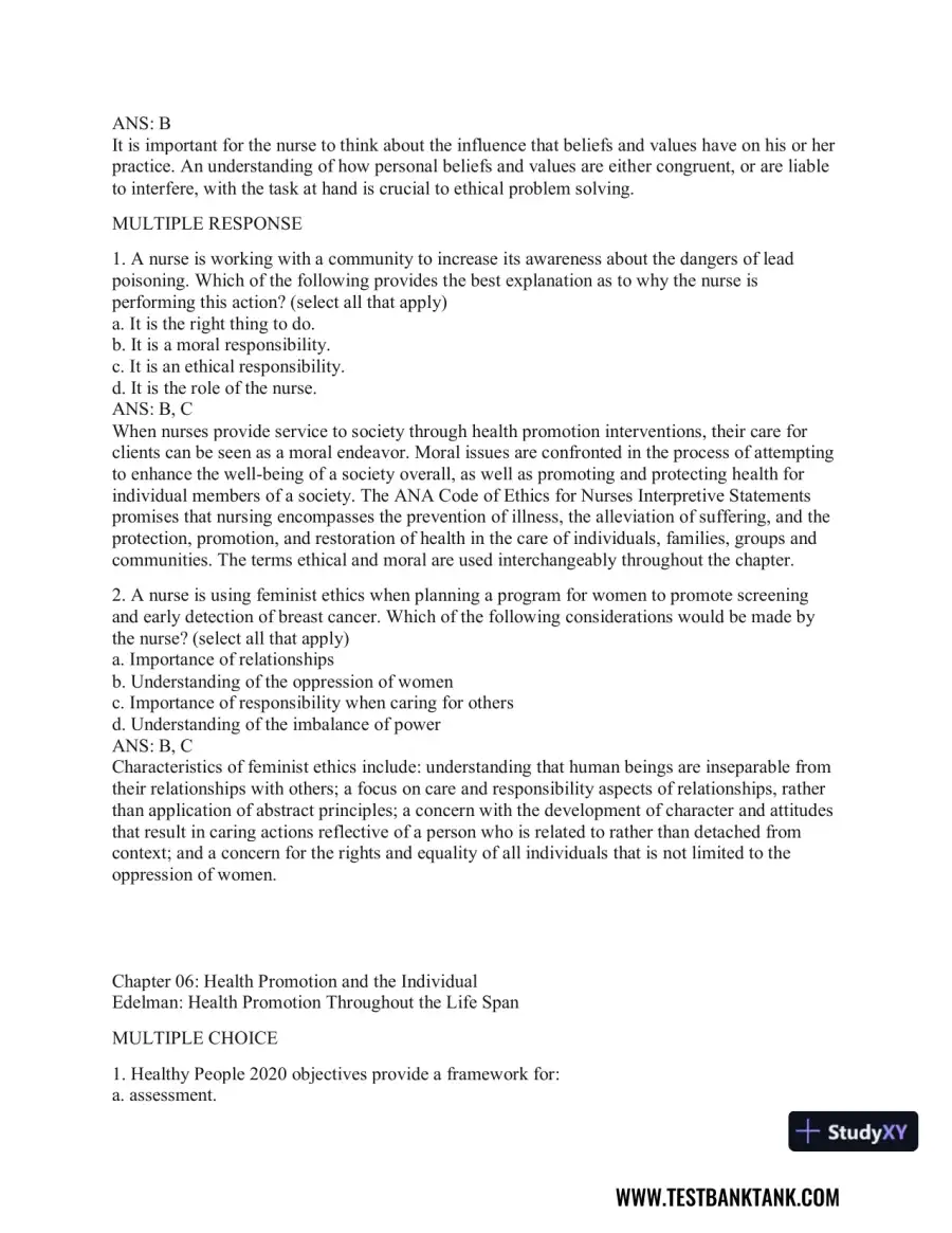 Health Promotion Throughout the Life Span 9th Edition Test Bank, page 31