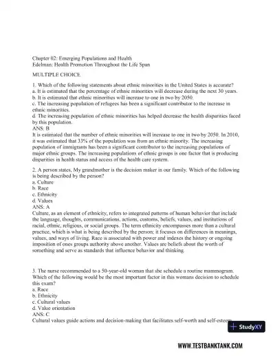 Health Promotion Throughout the Life Span 9th Edition Test Bank - Page 7 preview image