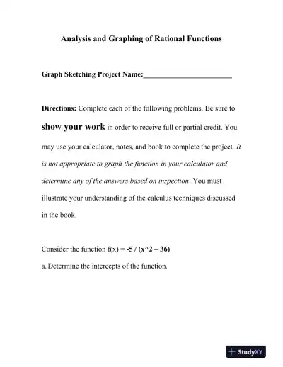 Analysis and Graphing of Rational Functions - Page 1 preview image
