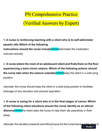 2020 PN Clinical Analysis Comprehensive Practice Exam With Answers (150 Solved Questions) - Page 1 preview image