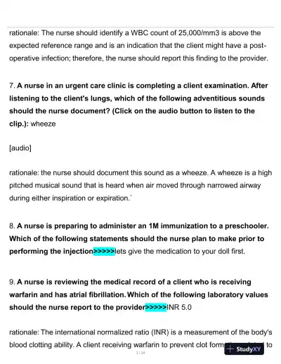 2020 PN Clinical Analysis Comprehensive Practice Exam With Answers (150 Solved Questions) - Page 4 preview image