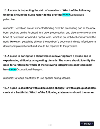 2020 PN Clinical Analysis Comprehensive Practice Exam With Answers (150 Solved Questions) - Page 7 preview image