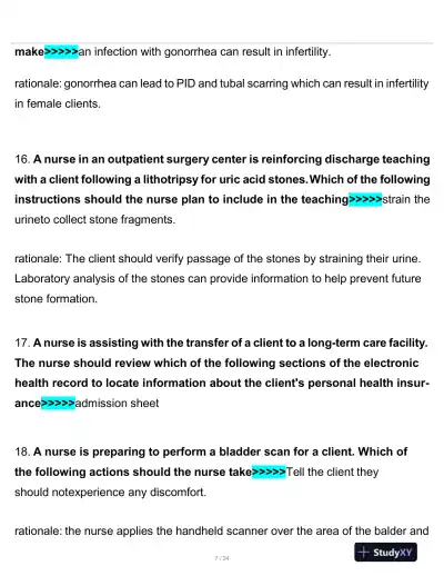 2020 PN Clinical Analysis Comprehensive Practice Exam With Answers (150 Solved Questions) - Page 8 preview image