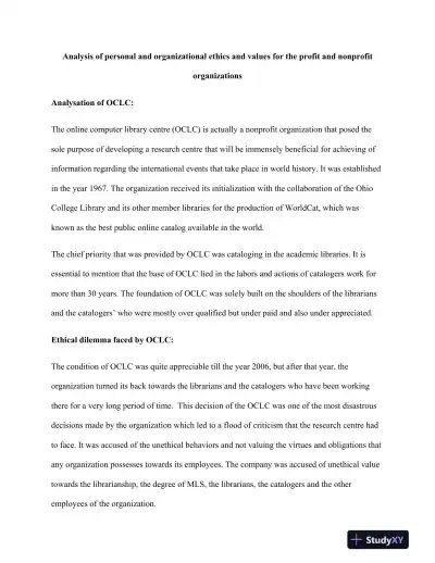 Analysis of Personal and Organizational Ethics and Values For The Profit and Nonprofit - Page 4 preview image