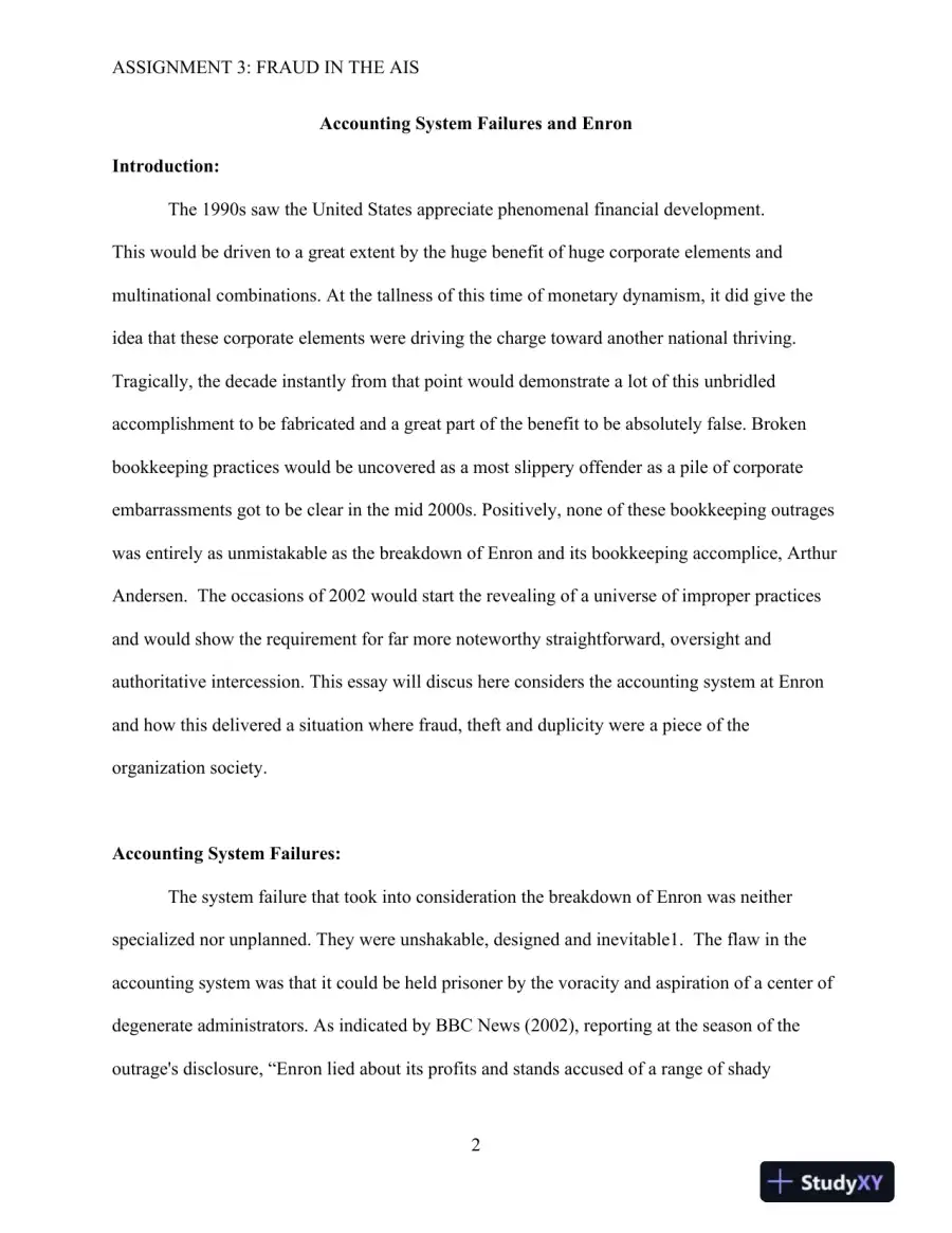 Assignment 3 Fraud in the AIS: Unraveling the Enron Scandal, page 3