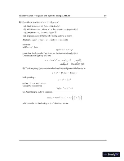 Solution Manual for Signals and Systems using MATLAB , 3rd Edition - Page 8 preview image
