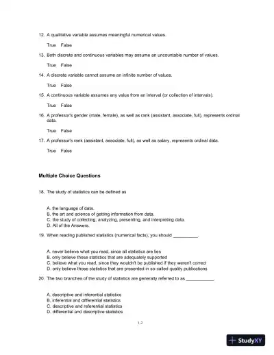 Essentials of Business Statistics: Communicating With Numbers 1st Edition Test Bank - Page 3 preview image