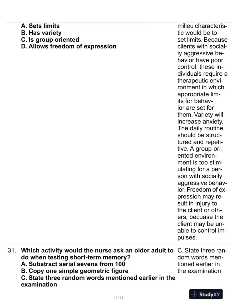 HESI Mental Health Practice Exam With Answers (229 Solved Questions), page 11