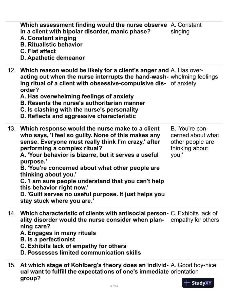 HESI Mental Health Practice Exam With Answers (229 Solved Questions), page 5