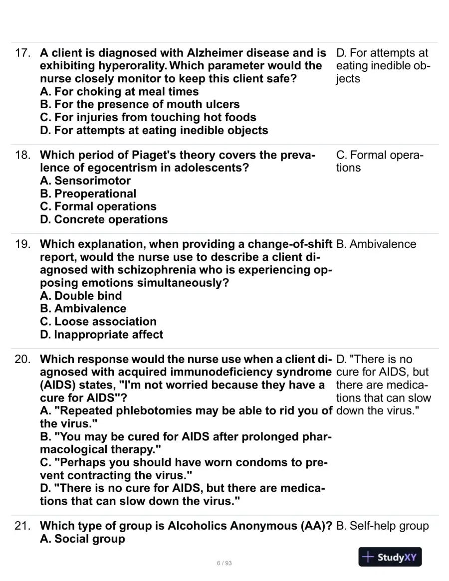 HESI Mental Health Practice Exam With Answers (229 Solved Questions), page 7