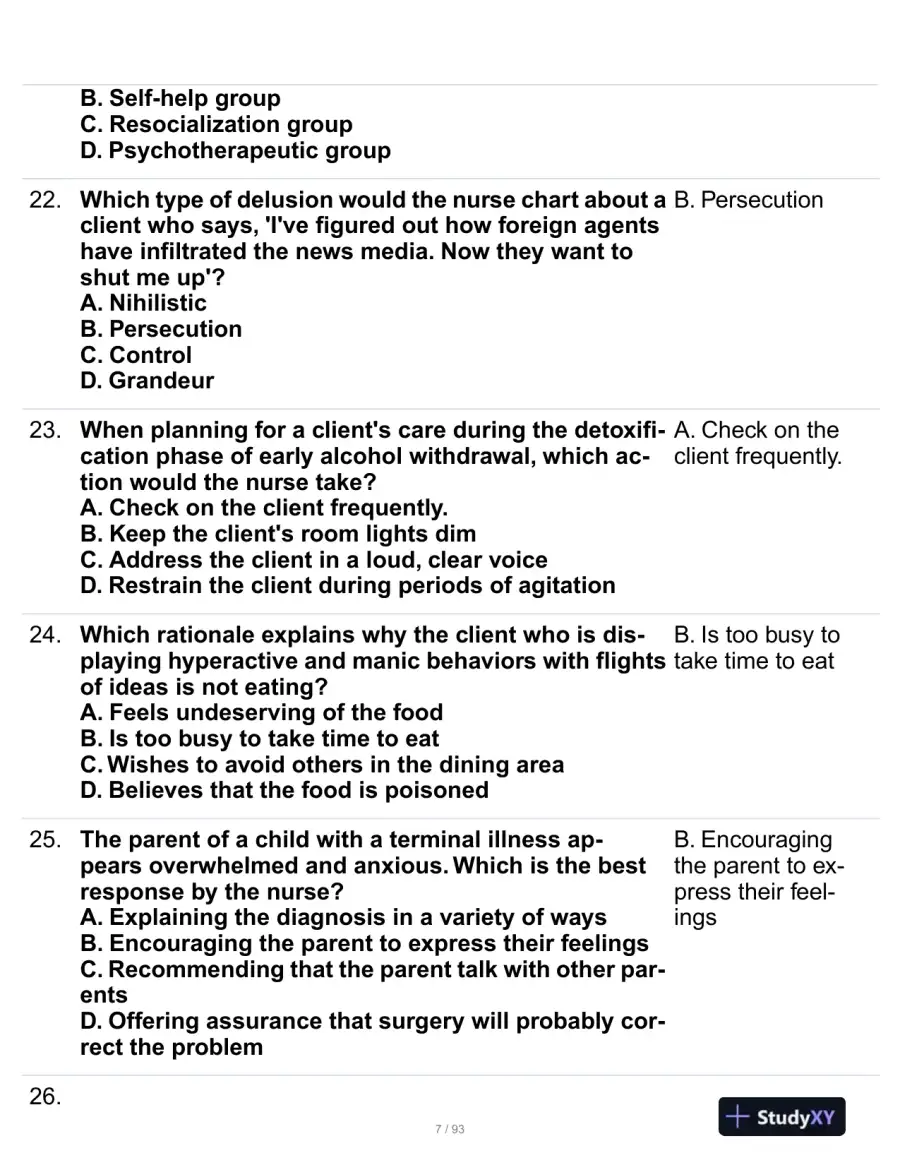 HESI Mental Health Practice Exam With Answers (229 Solved Questions), page 8