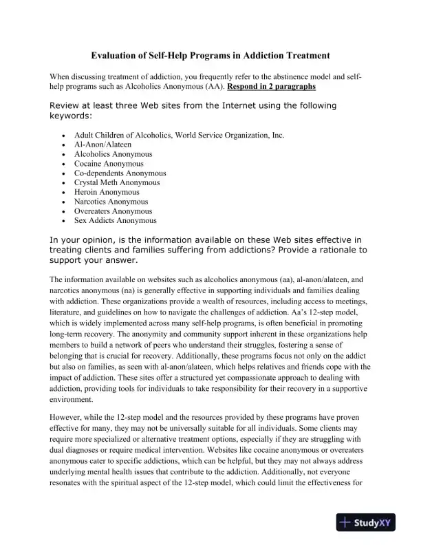 Evaluation of Self-Help Programs in Addiction Treatment - Page 1 preview image