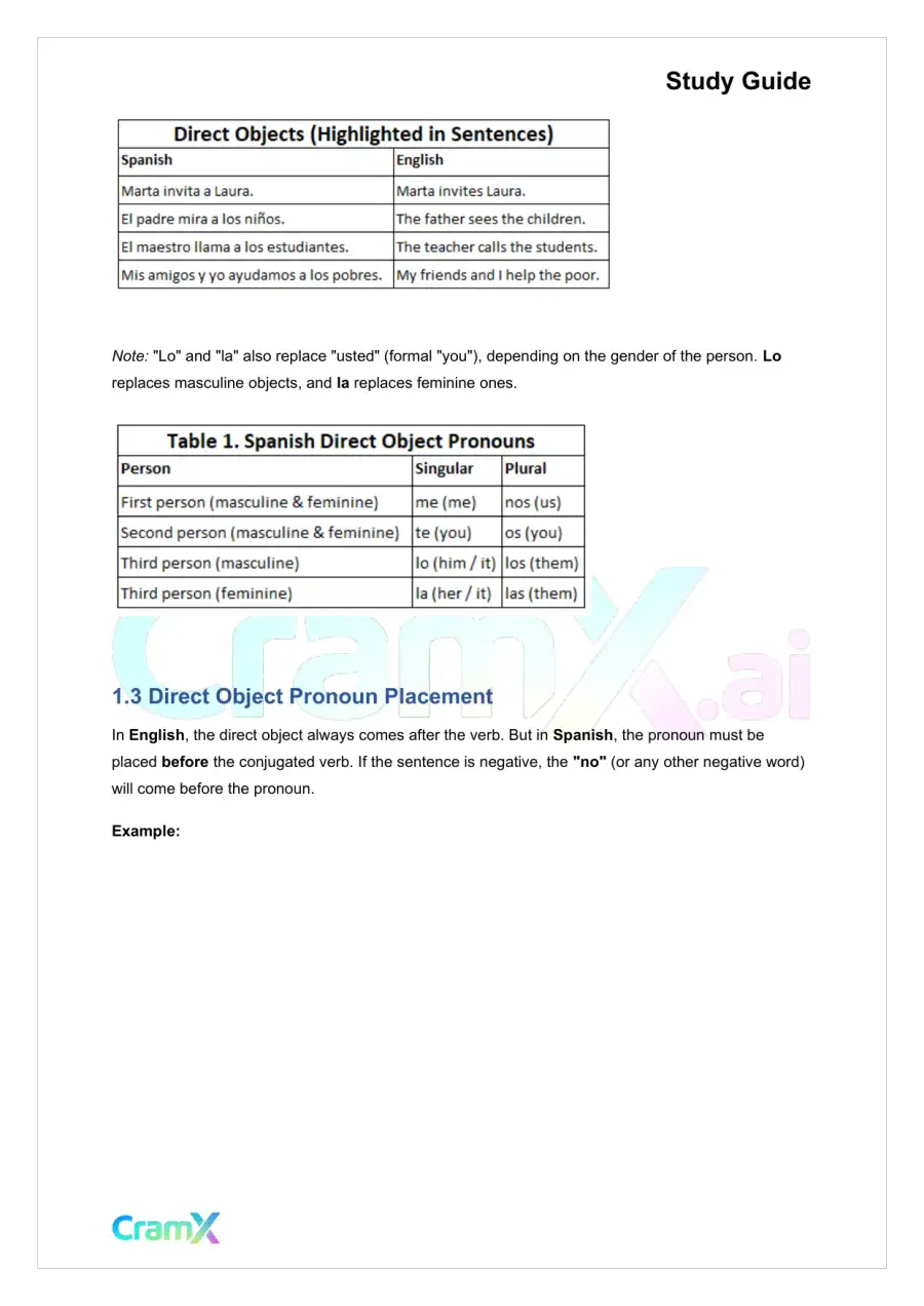 Spanish I - Direct and Indirect Object Pronouns, page 2