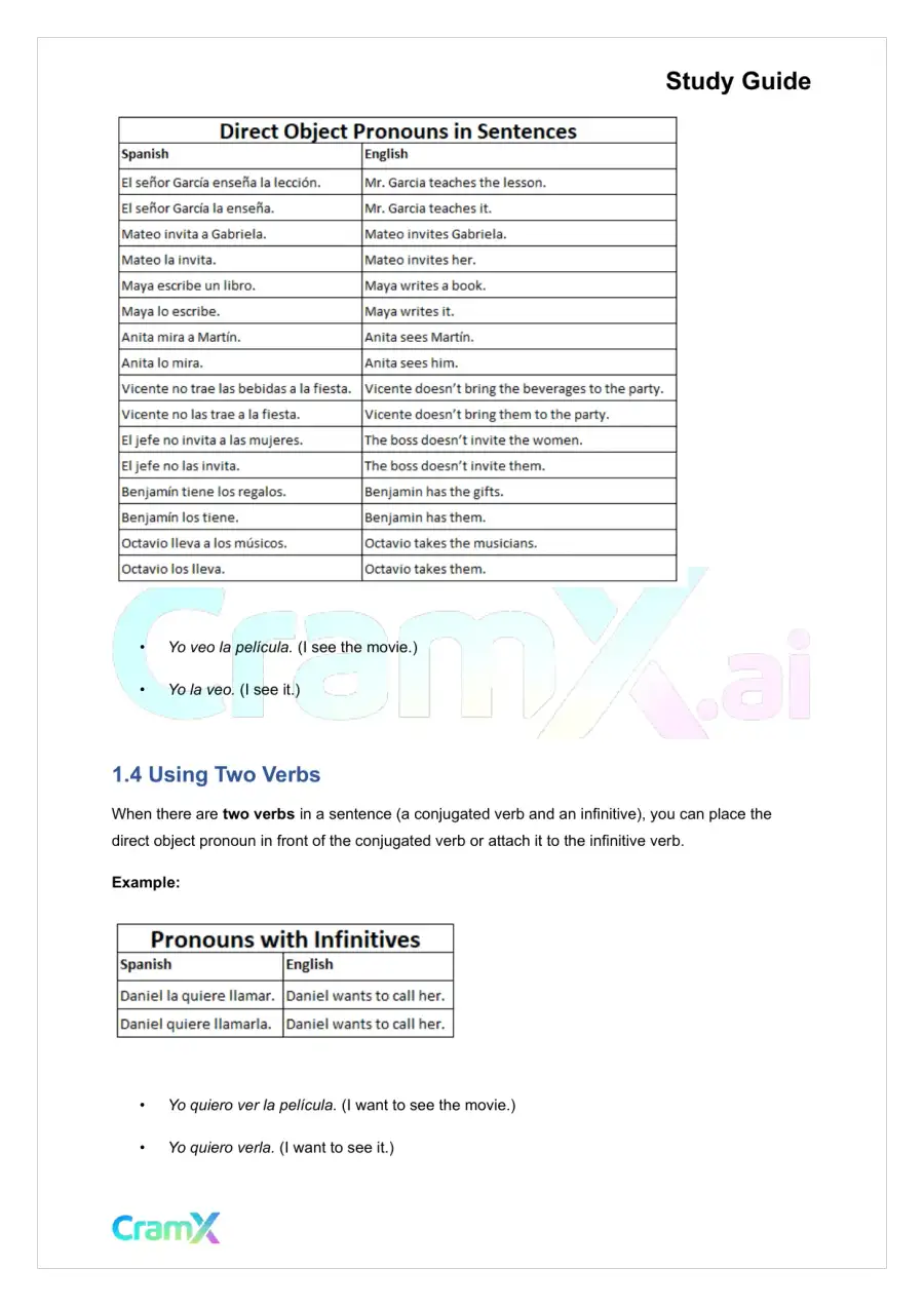 Spanish I - Direct and Indirect Object Pronouns, page 3