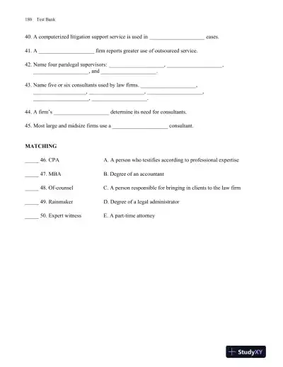 Test Bank For Fundamentals of Law Office Management, 5th Edition - Page 11 preview image