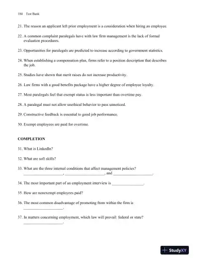 Test Bank For Fundamentals of Law Office Management, 5th Edition - Page 15 preview image