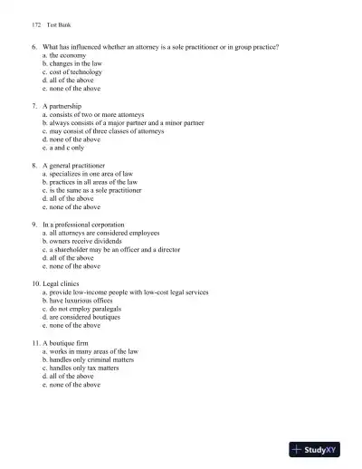 Test Bank For Fundamentals of Law Office Management, 5th Edition - Page 3 preview image