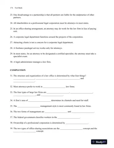 Test Bank For Fundamentals of Law Office Management, 5th Edition - Page 5 preview image