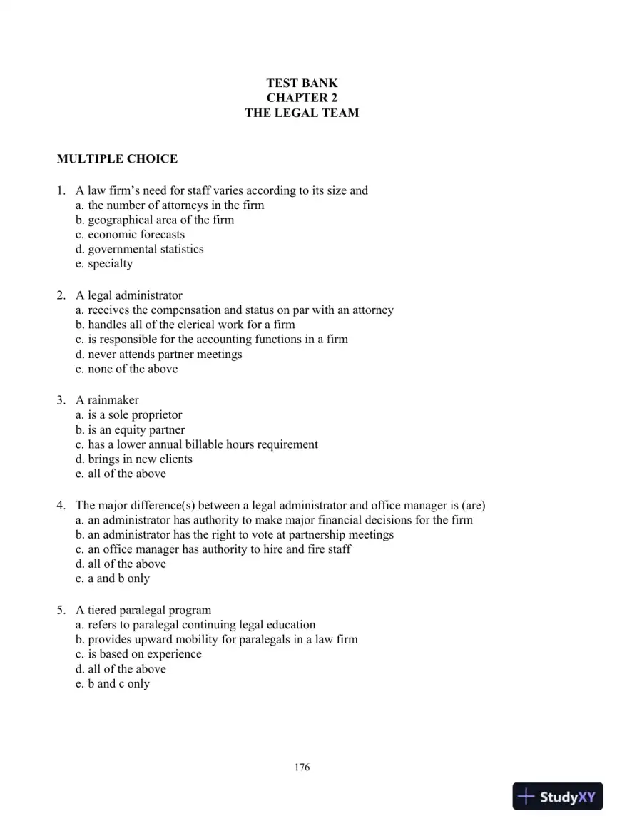 Test Bank For Fundamentals of Law Office Management, 5th Edition, page 7
