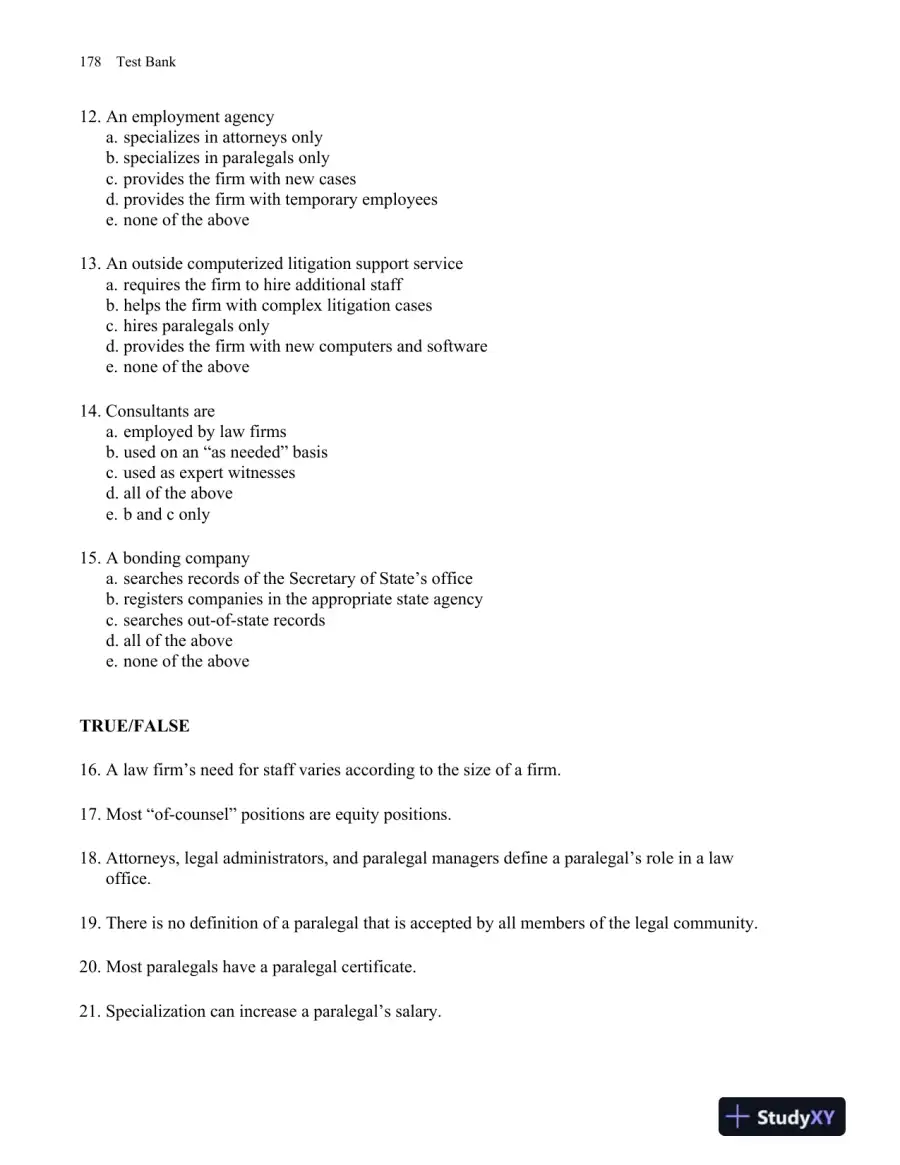 Test Bank For Fundamentals of Law Office Management, 5th Edition, page 9