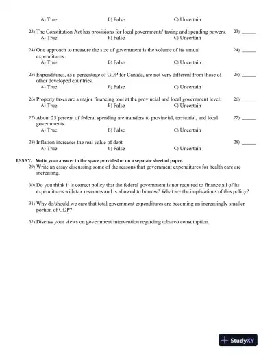 Public Finance in Canada 5th Edition Test Bank - Page 4 preview image