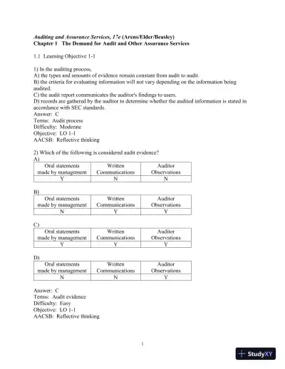Test Bank for Auditing and Assurance Services, 17th Edition - Page 1 preview image