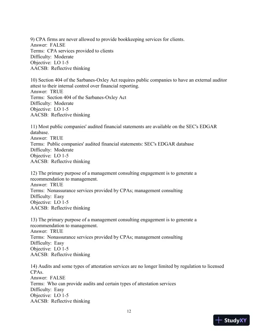 Test Bank for Auditing and Assurance Services, 17th Edition, page 13