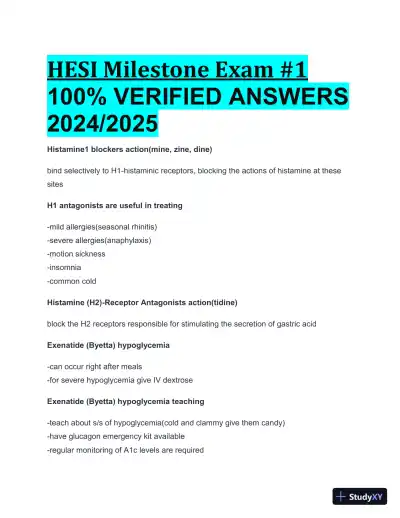 2024-2025 HESI Milestone Exam 1 with Answers (162 Solved Questions) - Page 1 preview image