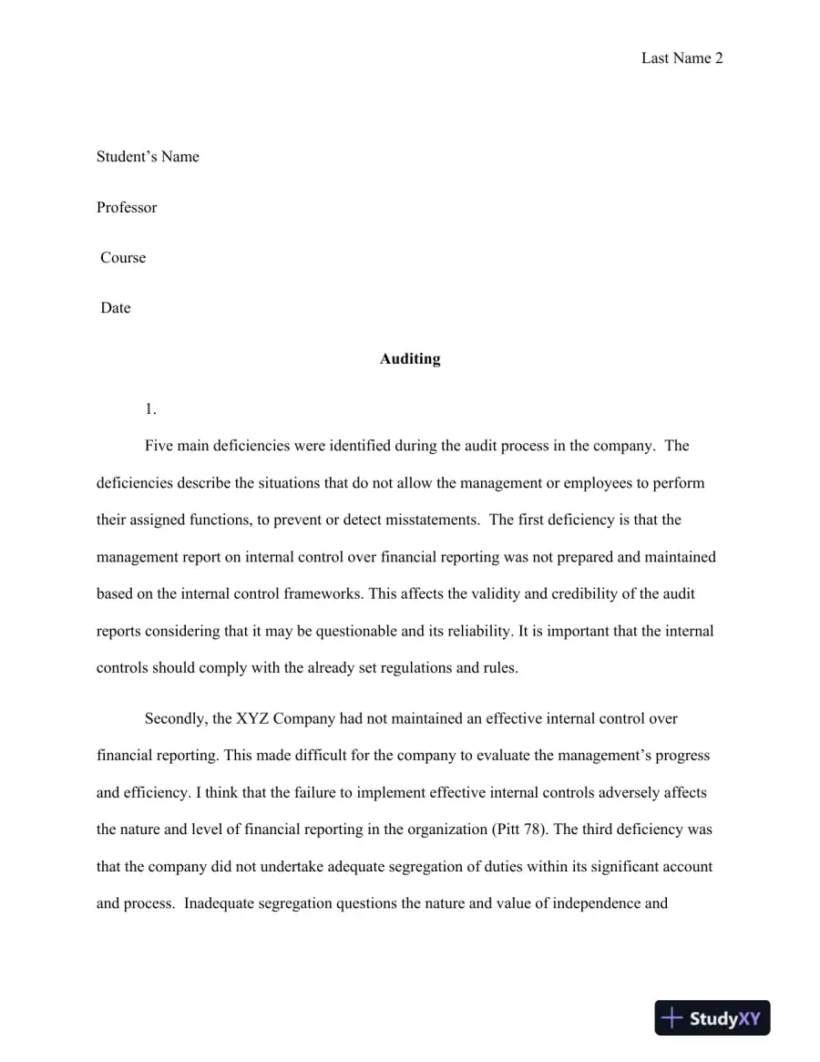Analysis and Recommendations for Strengthening Internal Control Systems: A Case Study on XYZ and PRG Companies, page 3