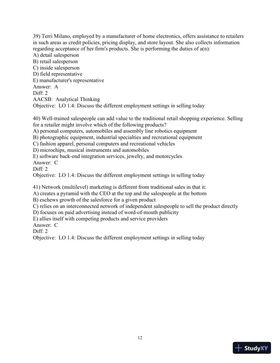 Test Bank for Selling Today: Partnering to Create Value, 14th Edition, page 13