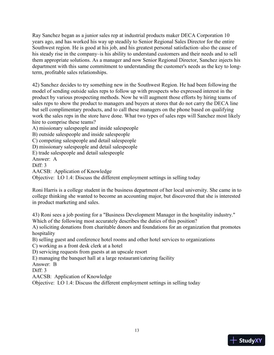 Test Bank for Selling Today: Partnering to Create Value, 14th Edition, page 14