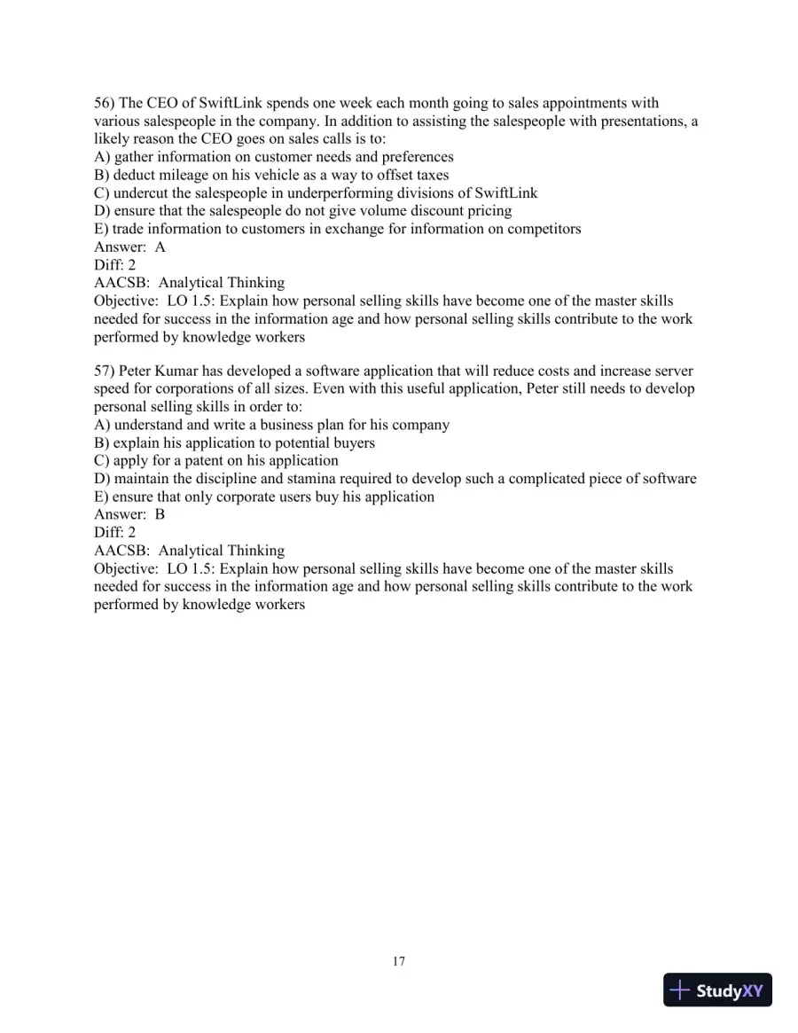 Test Bank for Selling Today: Partnering to Create Value, 14th Edition, page 18