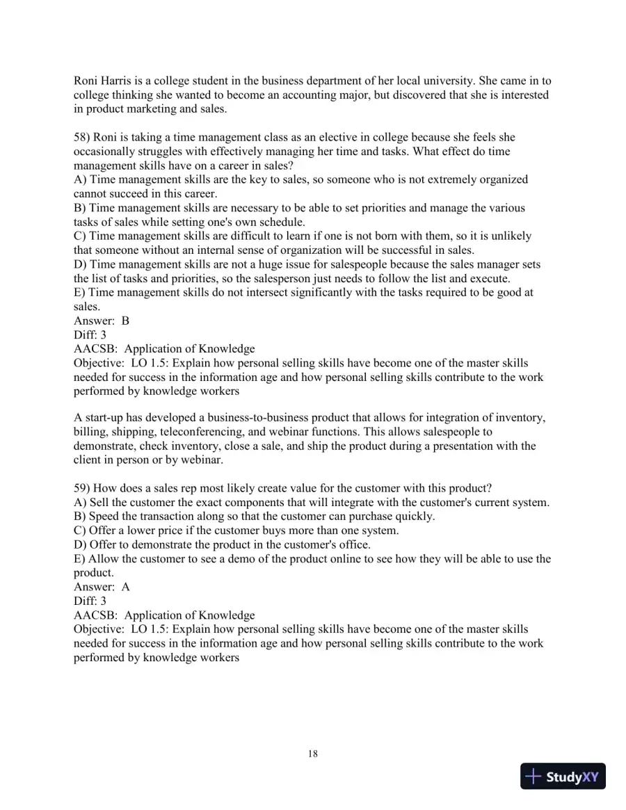 Test Bank for Selling Today: Partnering to Create Value, 14th Edition, page 19