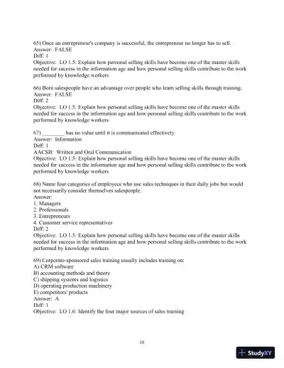 Test Bank for Selling Today: Partnering to Create Value, 14th Edition - Page 21 preview image