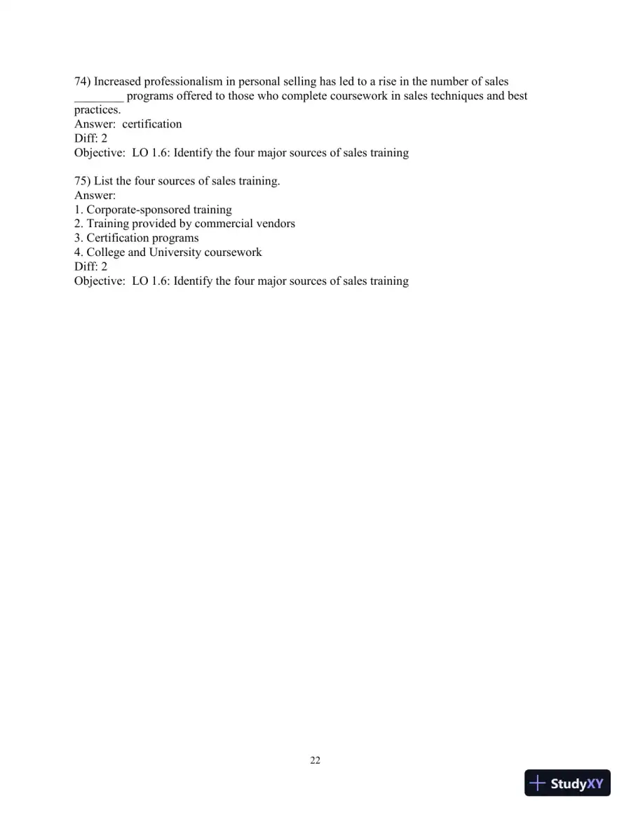 Test Bank for Selling Today: Partnering to Create Value, 14th Edition, page 23