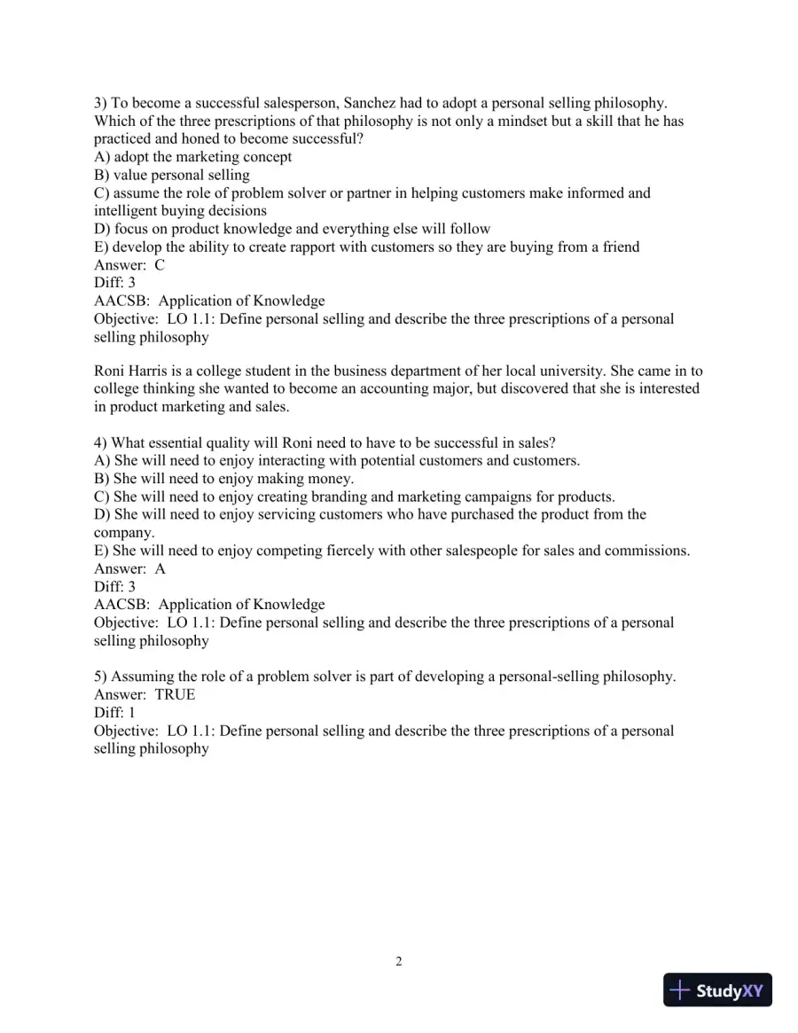 Test Bank for Selling Today: Partnering to Create Value, 14th Edition, page 3