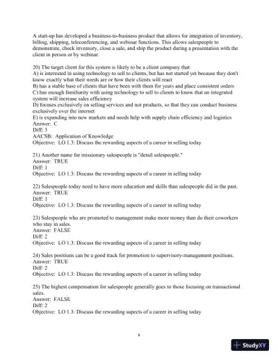 Test Bank for Selling Today: Partnering to Create Value, 14th Edition - Page 9 preview image