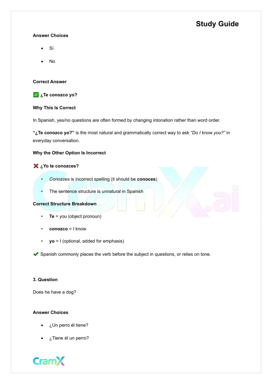 Spanish I - Asking and Answering Questions, page 2