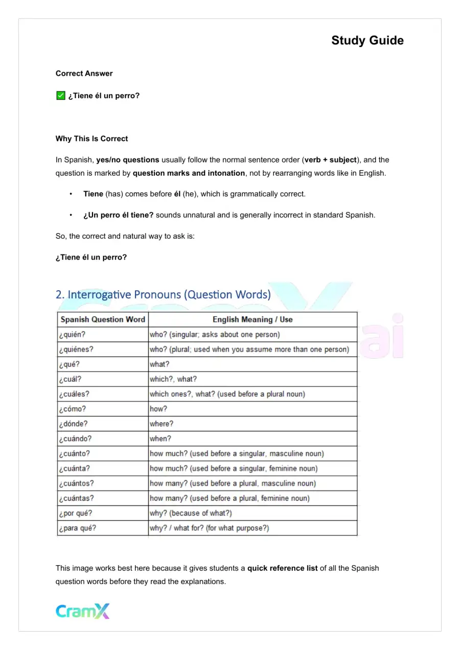 Spanish I - Asking and Answering Questions, page 3