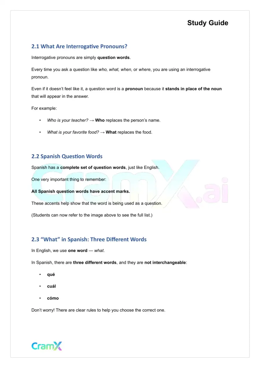 Spanish I - Asking and Answering Questions, page 4